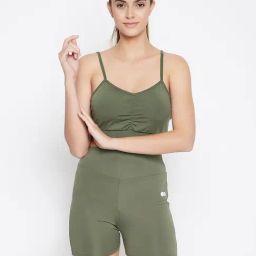 Clovia Olive Regular Fit Sports Bra With Shorts-image-1