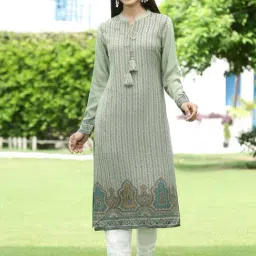 Juniper Green Ethnic Motif Printed Acrylic Straight Kurta-image-75