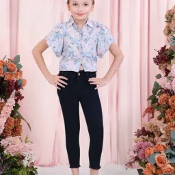 poplins Kids Pink & Blue Cotton Floral Print Top-image-89