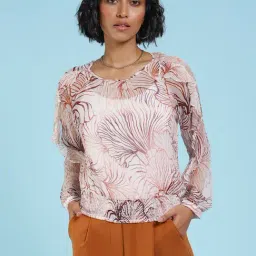 Label Ritu Kumar Off White Printed Top With Camisole-image-76