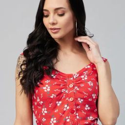 Carlton London Red Floral Print Crop Top-image-6
