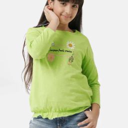 Under Fourteen Only Kids Green Embroidered Full Sleeves Top-image-64