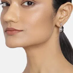 Estele Gold & Rhodium-Plated CZ Floral Motif Drop Earrings for Women-32