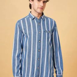 SF Jeans by Pantaloons Indigo Cotton Slim Fit Striped Shirt-picture-35