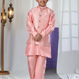 Pro-Ethic Style Developer Boys Pink Sequence Full Sleeves Self Design Kurta Sets image 1