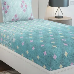 Monte Carlo Solstic Sea Green Cotton Printed 144 TC Single Bedsheet with 1 x Pillow Cover-picture-38
