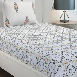 Monte Carlo Solstic Grey Cotton Printed 144 TC Single Bedsheet with 1 x Pillow Cover-picture-21
