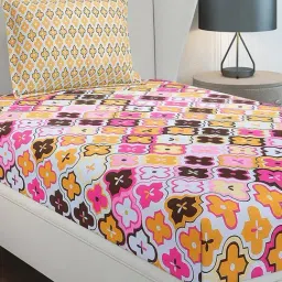 Monte Carlo Solstic Multicolor Cotton Printed 144 TC Single Bedsheet with 1 x Pillow Cover-picture-46