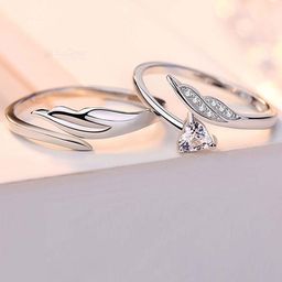 PASU FASHION Set Of 2 Silver Plated Crystals Adjustable Couple Finger Rings-15