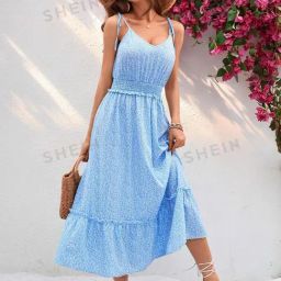 Kotty Blue & White Printed Midi Dress-image-49