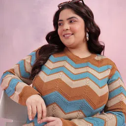 DressBerry Curve Striped Open Knit Pullover-picture-4