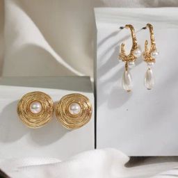 Aatmana Set of 2 Gold Plated Pearl Hoop Stone Studded Golden Stud Earrings-20