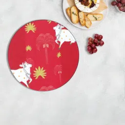 ICraft Gulabi Pichwai Series Red & White MDF Placemat - Set of 6 image 1