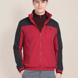U.S. Polo Assn. Navy & Red Regular Fit Colour Block Wind Cheater-image-29
