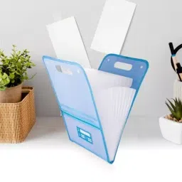 POLEN Vertical Fullscape Expanding File Folder With 13 Chain Pocket Polypropylene Blue image 2