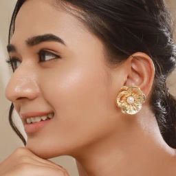 Aatmana Gold Plated Pearl Studded Floral Shaped Contemporary Stud Earrings-0