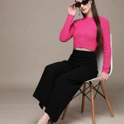 Label Ritu Kumar Black Solid Flared Pant-image-91
