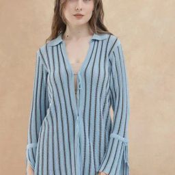 RAREISM Blue Viscose Striped Long Sleeves Shrug-19