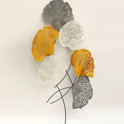 vedas Mystic Indiana White & Grey Textured Metal Cora Ginko Leaf Wall Decor-26