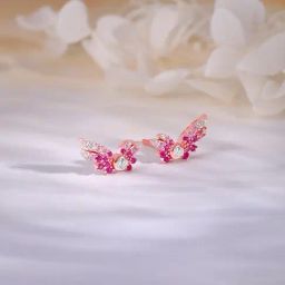 GIVA 925 Silver Rose Gold Fly In Pink Stud Earrings for Women-image-63