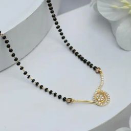 SHEER by Priyaasi 925 Sterling Silver Gold-Plated White AD & Black Beaded Mangalsutra-16