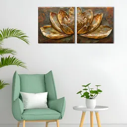OLIVE TREE Brown & Gold-Toned 2 Pieces Floral Wooden & Canvas Wall Arts-image-98
