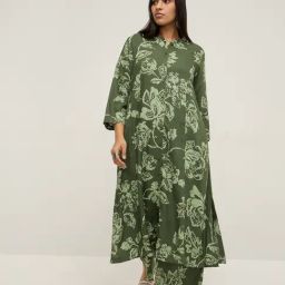 Diza by Westside Olive Floral Pattern A-Line Kurta-image-89