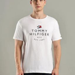 TOMMY HILFIGER White Cotton Regular Fit Logo T-Shirt-image-63