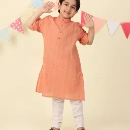 Fabindia Orange Cotton Blend Dobby Long Kurta-picture-38