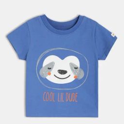 MINIKLUB Blue Cotton Half Sleeve Text Printed T-Shirt-image-2
