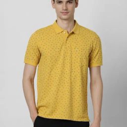 Peter England Yellow Regular fit Floral Polo T-Shirt-image-16