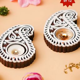 eCraftIndia Brown & White 12 Pieces Textured Tea Light Candle Holders-54