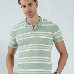Monte Carlo Green Regular Fit Striped Polo T-Shirt-image-77