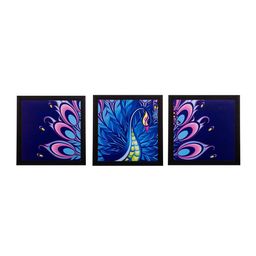 eCraftIndia Blue 3 Panel Peacock UV Wall Art-22