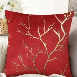 IVAZA Red & Gold-Toned Floral Velvet Square Cushion Covers-8