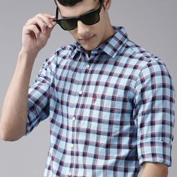 U S Polo Assn Men Blue Tailored Fit Gingham Checked Pure Cotton Opaque Casual Shirt-image-48