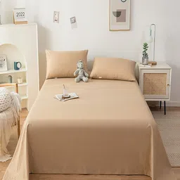 JC HOME Camel Brown 140 TC Queen Bedsheet with 2 Pillow Covers-image-4