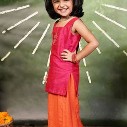 MIRALI Girls Embroidered Sleeveless Cotton Silk Top With Palazzo-image-40