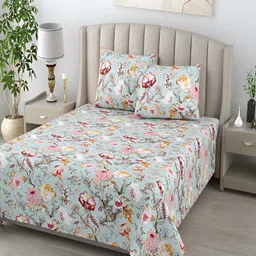 Jinaya's Multicoloured & Multicoloured Floral 210 TC King Bedsheet with 2 Pillow Covers-picture-14