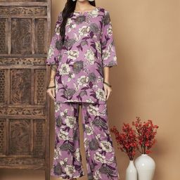 COTNUF Printed Pure Cotton Top With Trousers Co-Ords-image-86