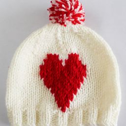 Woonie Heart Knitted Pom Pom Detailing Handmade Woollen Cap - Cream-image-90