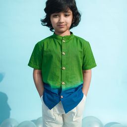 Tiber Taber Half Sleeves Shirt Tie Dye Ombre Boys Shirt - Green-image-74