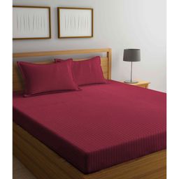 Arrabi Double Bed Cotton Blend Super King Size Bedsheet and 2 Pillow Covers - Red-image-9