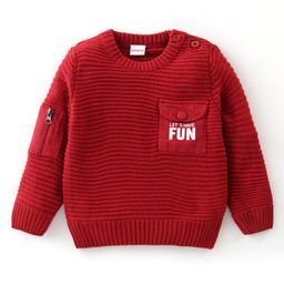 Babyhug 100% Acrylic Knit Full Sleeves Sweater Text Design - Red-picture-12