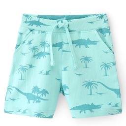 Babyhug Cotton Looper Knit Mid Thigh Shorts With Palm Tree Print - Blue-image-52
