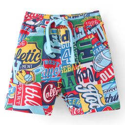 Babyhug Cotton Looper Knit Text Printed Shorts - Multicolour-image-68