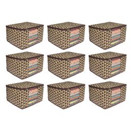 PrettyKrafts 3 layered Quilted saree Cover Bag,wardrobe organizer with transparent window Pack of 9, Trio Beige Black-14