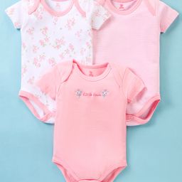 I Bears Half Sleeves Onesies Floral Print Pack of 3 - Pink-image-21