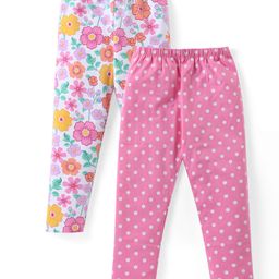Babyhug Cotton Lycra Knit Full Length Stretchabale Leggings with Polka Dots & Floral Printed Pack of 2 - Multicolour-image-39