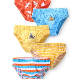 Babyhug 100% Cotton Knit Antibacterial Striped Briefs Pack of 5 - Multicolour-image-28